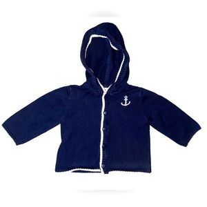 Janie and Jack Hooded Cardigan Sweater Nautical Anchor Baby Boy 6-12 Months.